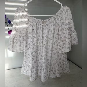 LOFT White and Lavender Floral Blouse